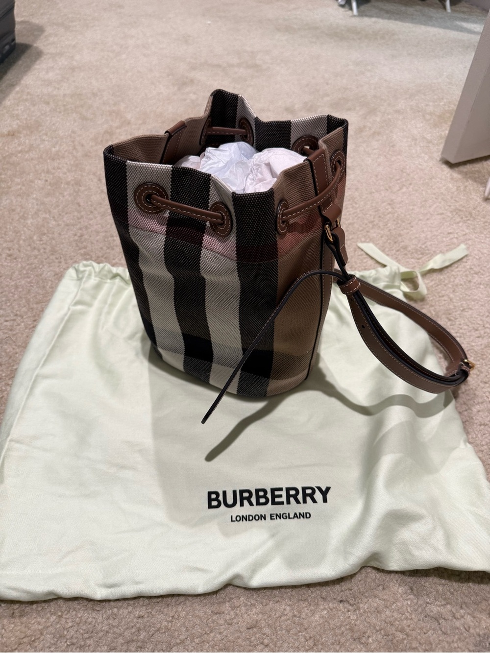 Burberry Brown and Black Check Bucket Bag